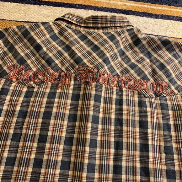 Harley Davidson Plaid Button Front Shirt Grunge 90s Mens Oversized 2XL Flawed - Picture 5 of 8